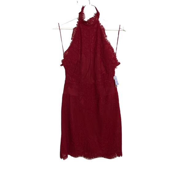 Free People Intimately Red Velvet Lace Halter Mini Dress NWT Size Small - Picture 2 of 13